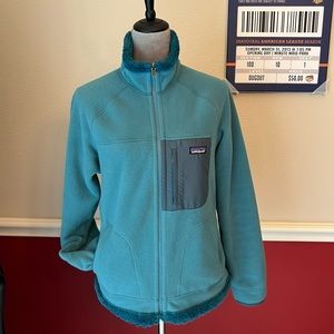 Patagonia Fleece Jacket Seaport Blue REVERSIBLE Sweater Jacket EUC.  .. tote B